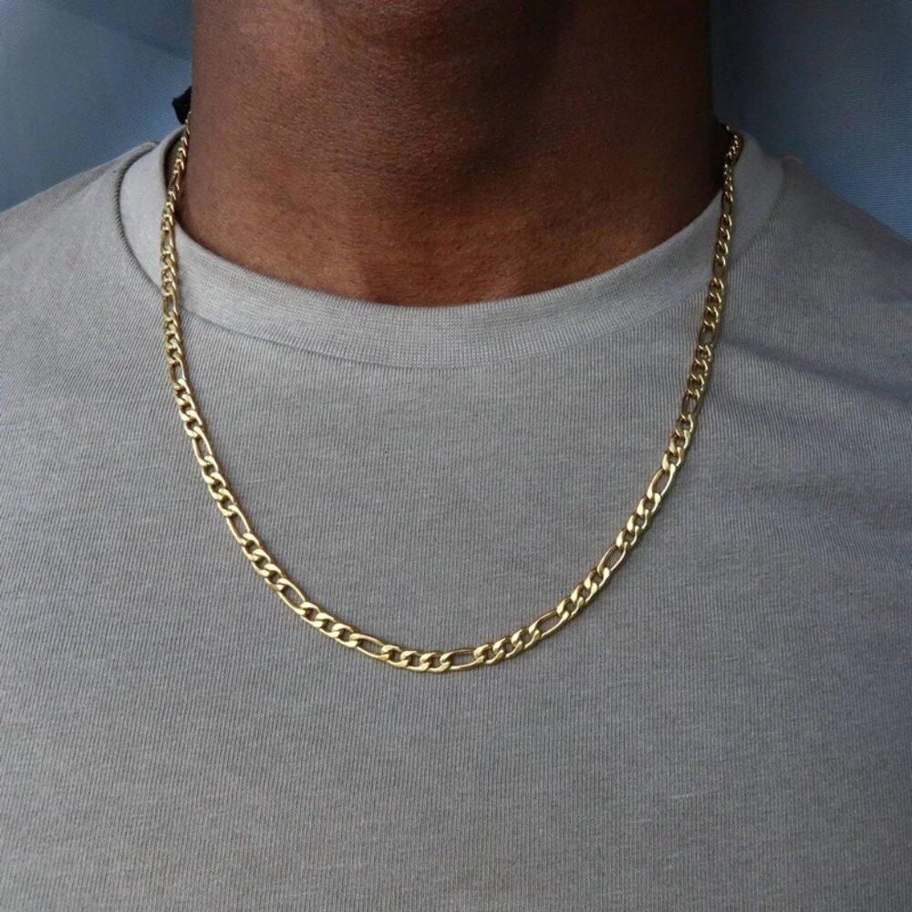 3/$35 Men's Gold Figaro Link Chain Stainless Steel Necklace 20" Hip Hop 5mm